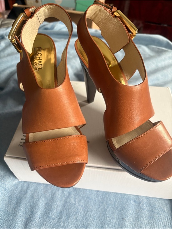 Michael Kors Shoes - Michael Kors Tan Leather High Heel Slingback Sandals Platform 1in, heels 4 inch